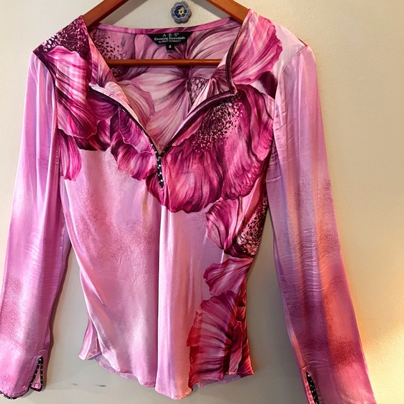 ABS Evening Essentials Long Sleeve Pink Embellished Shirt--Size 4 - Picture 1 of 12